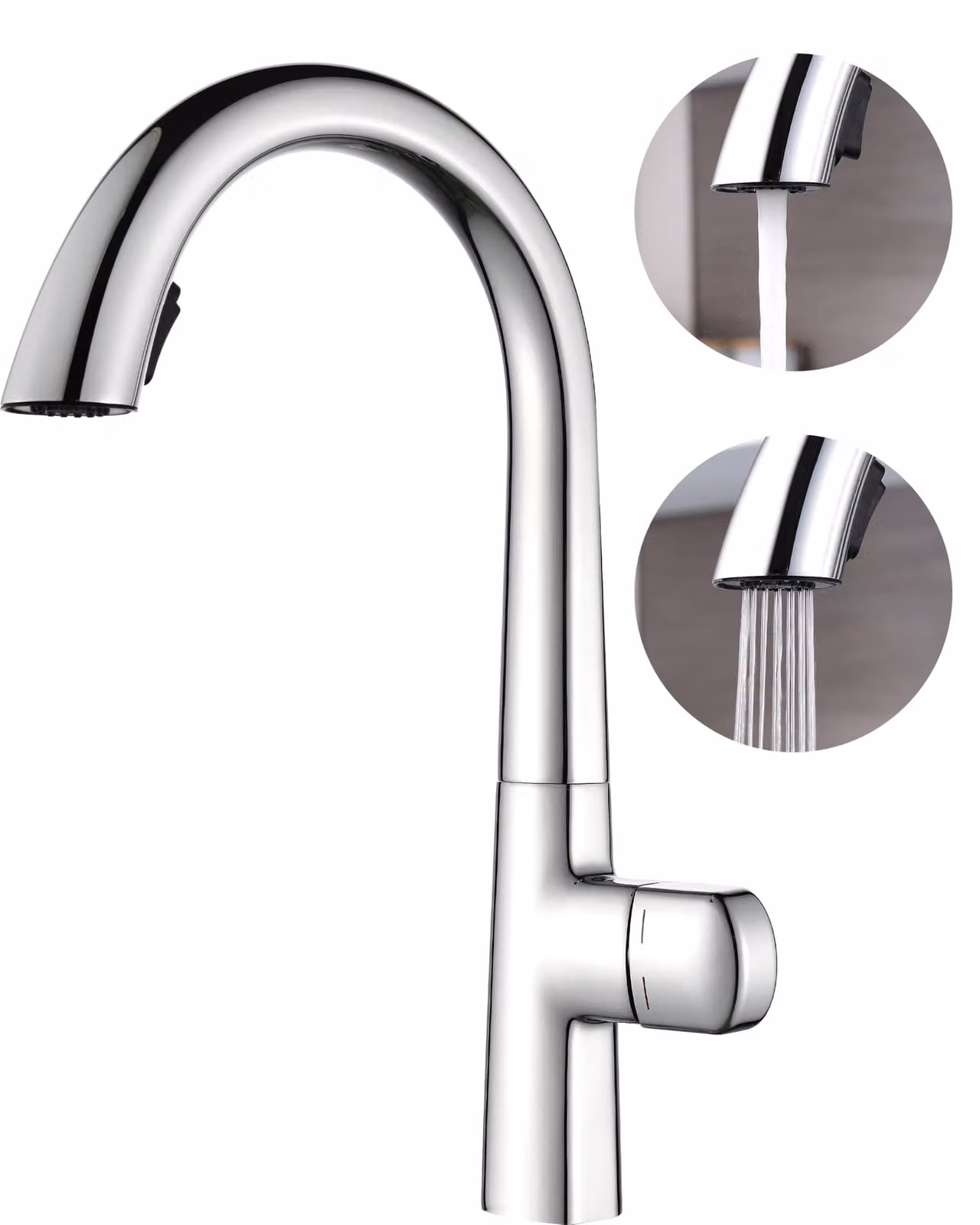Rubinetto da cucina estraibile, 2 getti, rotazione a 360°, in ottone, cromato