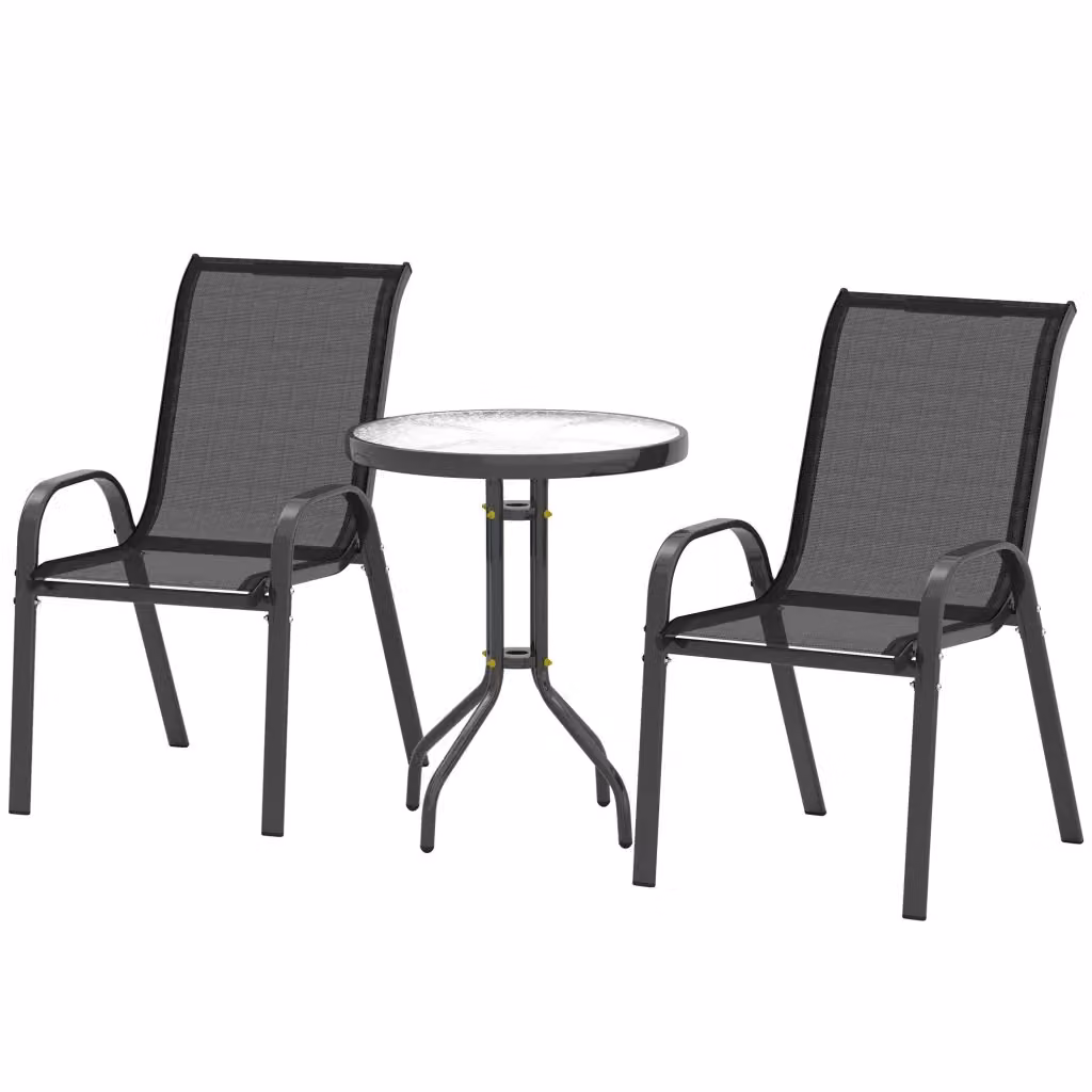 Set Giardino Zephmum 3 Pezzi con Tavolino Rotondo in Vetro e Sedie in Acciaio Nero Opaco L/P/H: 60 x 71 x 93 cm – 2