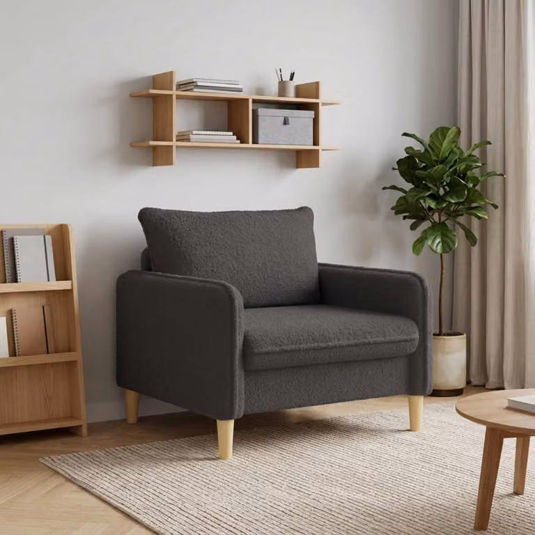Poltrona XL vidaXL in tessuto bouclé grigio con braccioli e design moderno per soggiorno o camera da letto
