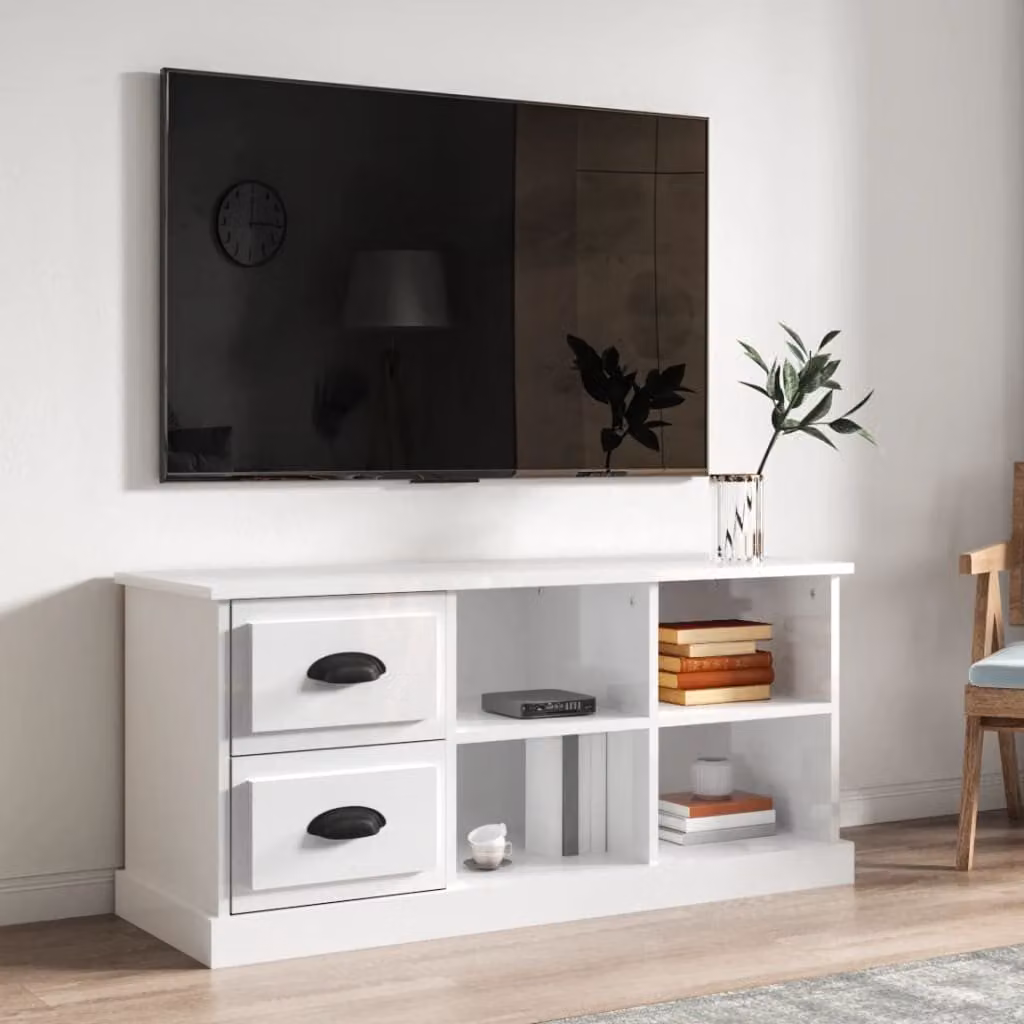 Mobile Porta TV vidaXL Bianco Lucido in Legno Multistrato L: 102 cm, P: 35,5 cm, H: 47,5 cm