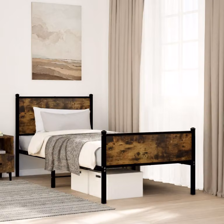 Giroletto in metallo vidaXL senza materasso, colore rovere fumo, L/P/H: 190 x 90 x 95 cm