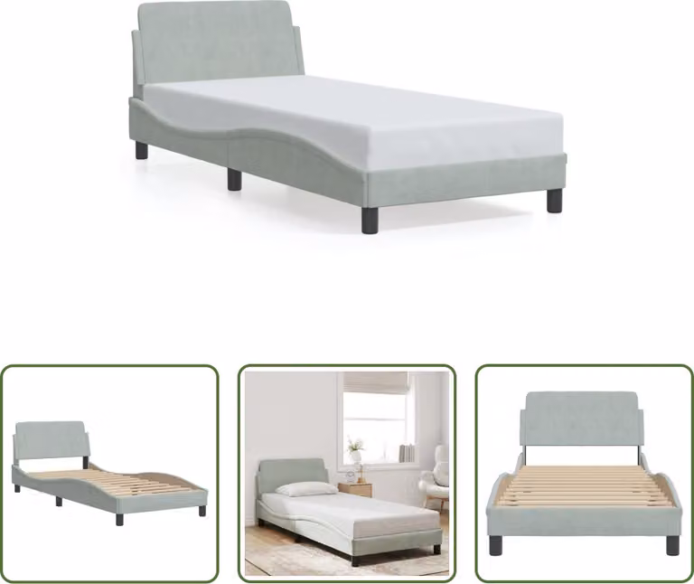 The Living Store Struttura letto con testiera in velluto grigio chiaro 90x190 cm