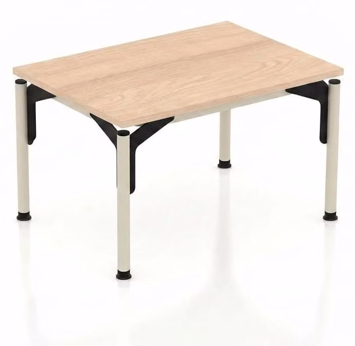 Tavolino moderno, piano in legno color beige, gambe in metallo, ideale per il soggiorno