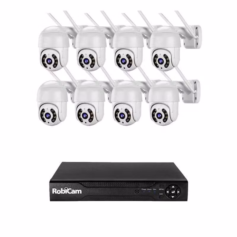 Telecamere RobiCam, 4MP, kit da 8 pezzi, iCSee, Ultra HD, visione notturna a colori, notifiche, audio bidirezionale, registratore NVR
