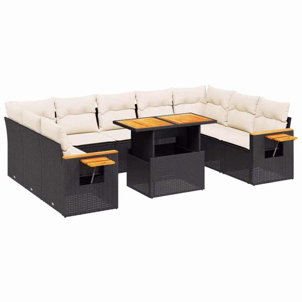 Set Divani da Giardino 11 pz con Cuscini in Polyrattan Nero