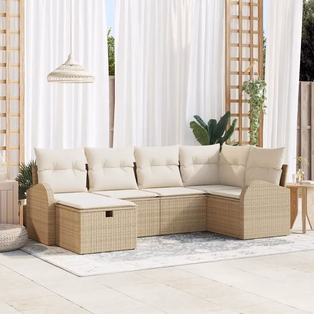 Set da giardino vidaXL in polyrattan beige composto da 6 pezzi con cuscini e struttura in metallo