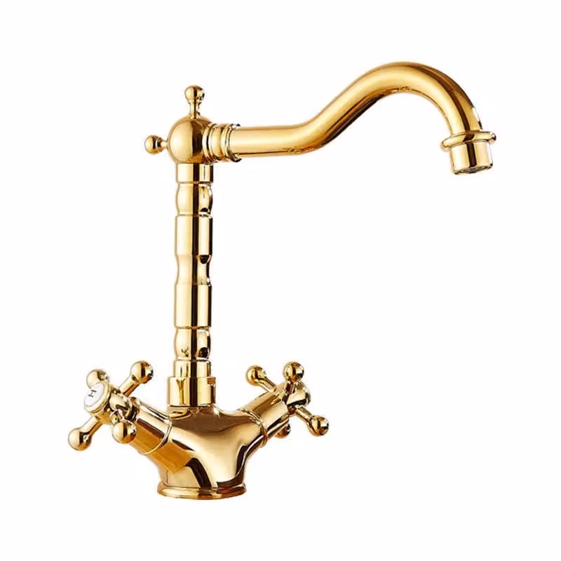 ZELURXX Rubinetteria in ottone anticato, miscelatore a due maniglie, cartuccia in Vetroceramica antigoccia, design retrò spazzolato, corpo in ottone resistente, finitura oro opaco