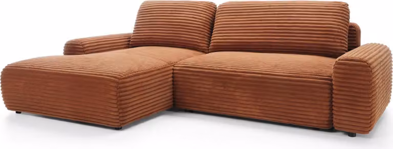 FURNLUX Divano angolare in velluto a coste arancione e nero 264 cm / Colore principale: arancione / Dimensioni: 264 x 85 x 162 cm