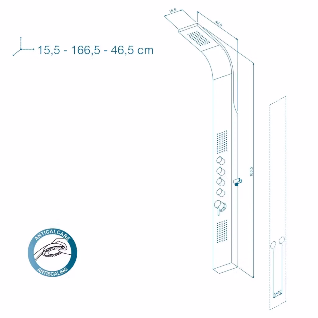Colonna Doccia Idromassaggio Danubio METAFORM in Alluminio Nero, H: 166,5 cm, L: 46,5 cm, P: 15,5 cm – 2