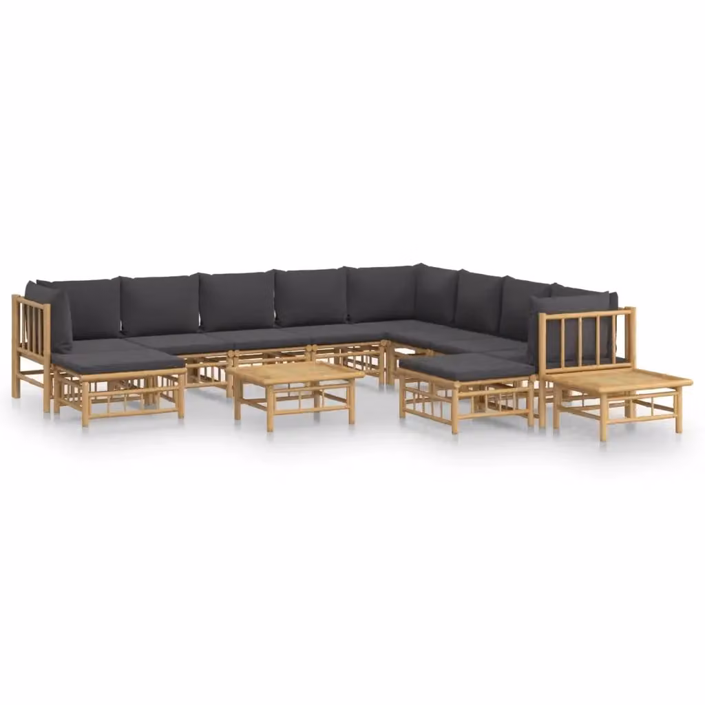 Set Salotto da Giardino Moderno vidaXL in Bambu con Cuscini Grigio Scuro 12 Pezzi – 2