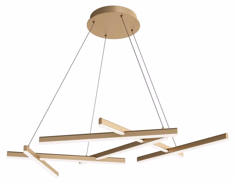 Lampadario A Sospensione Moderno Line Metallo Oro Acrilico 6 Luci Led 75W