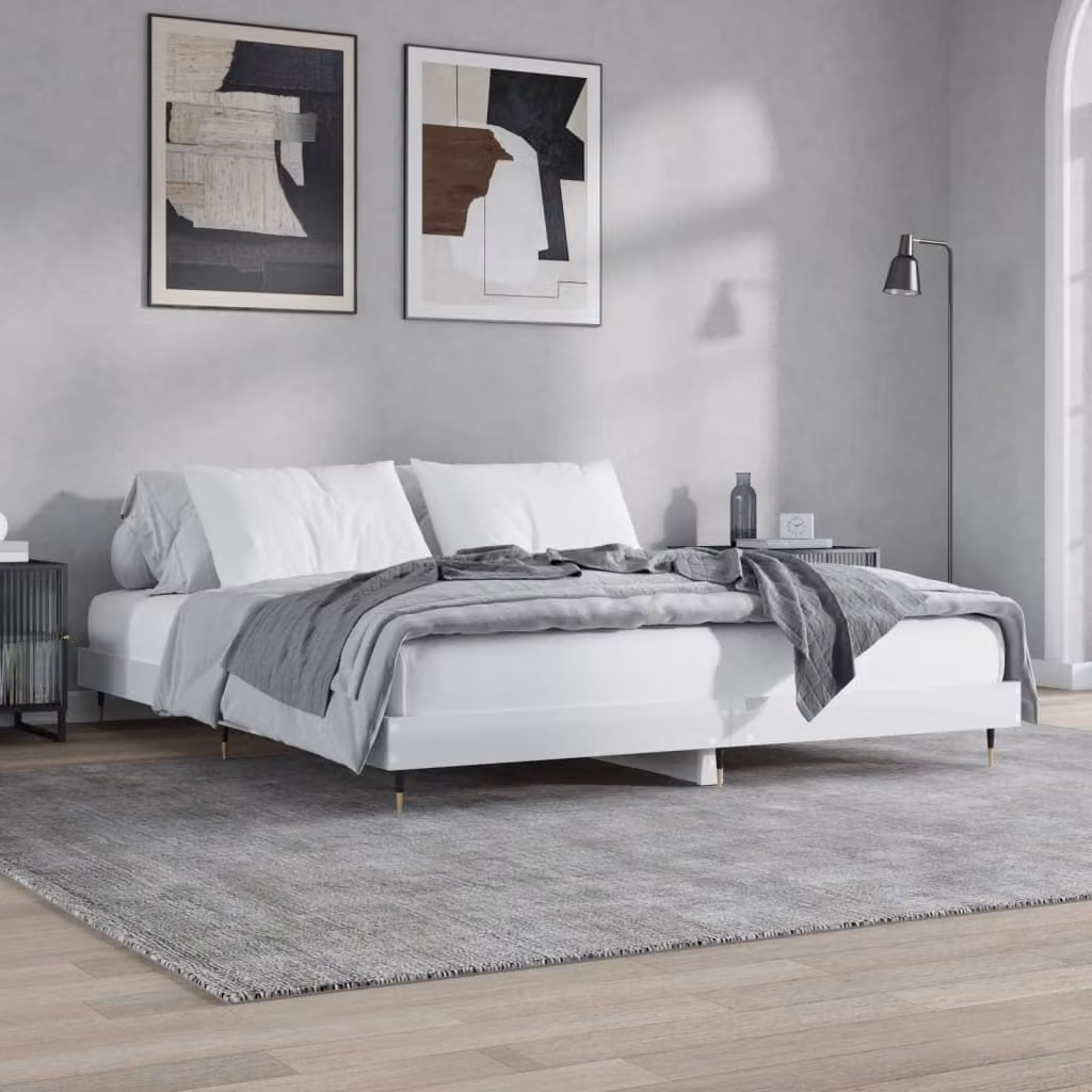 The Living Store Struttura letto bianca lucida 200x200 cm in materiale ligneo