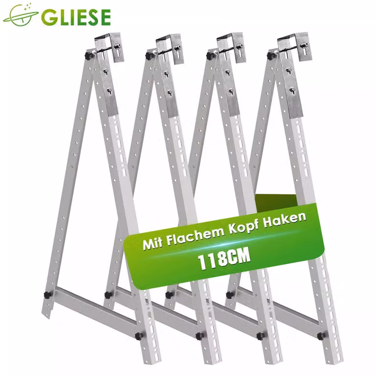 4X staffa fotovoltaica con ganci 118cm pannello solare montaggio balcone ringhiera tetto piatto 0%