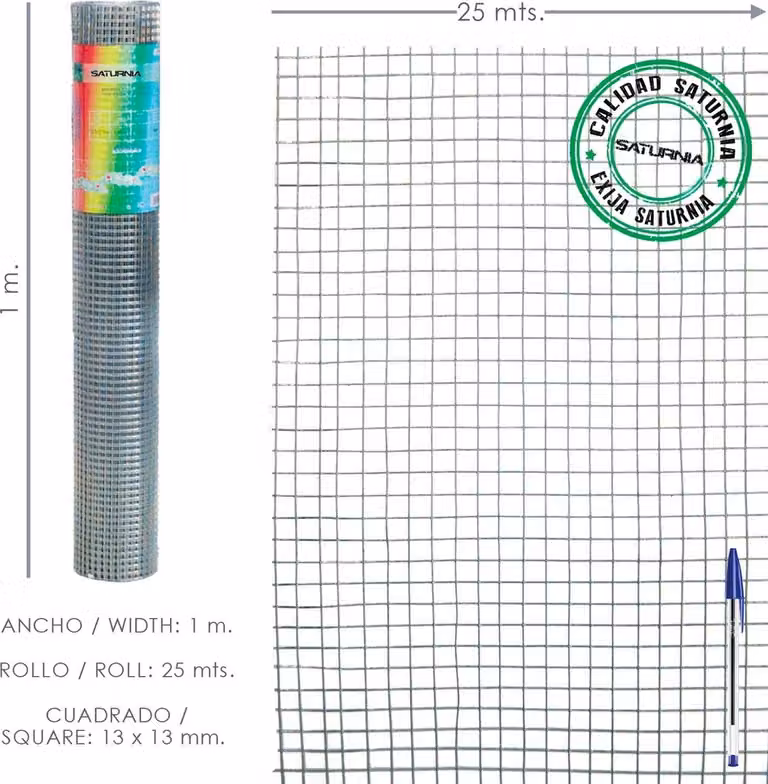 Rete elettrosaldata zincata 13x13 / 100 cm. Rotolo da 25 metri Uso domestico