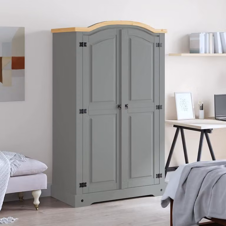 vidaXL Armadio in Legno di Pino Messicano Corona 2 Ante Grigio