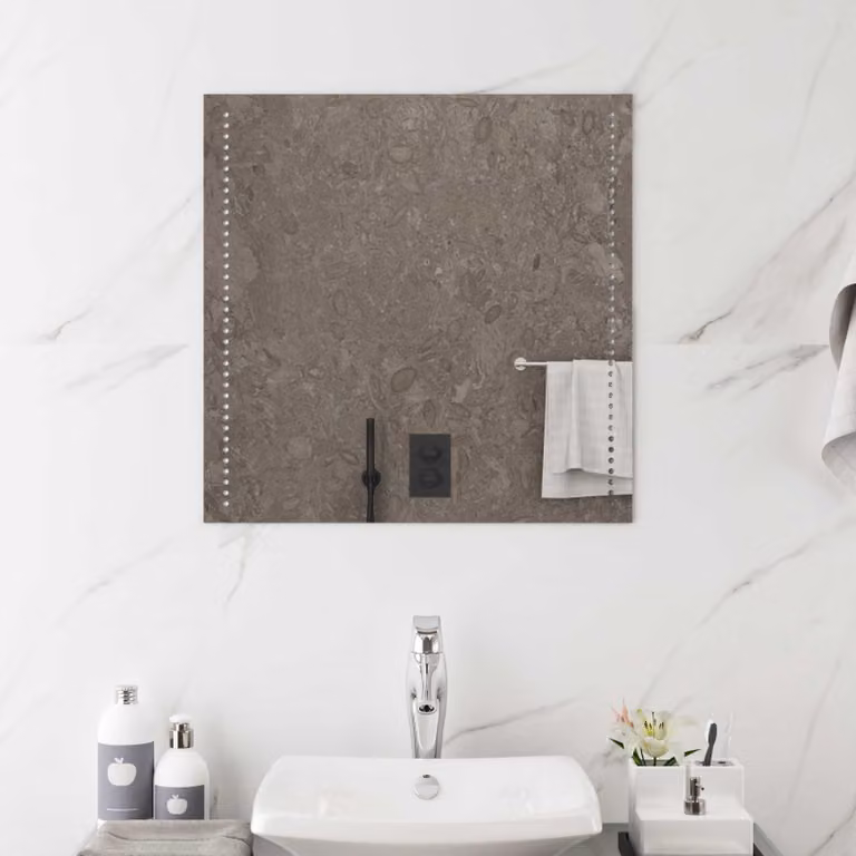 Specchio da bagno moderno vidaXL con illuminazione LED in vetro temperato, L: 60 cm, H: 60 cm, Colore Grigio