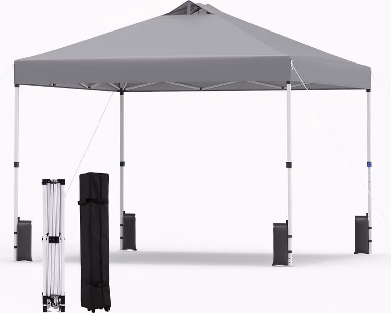 COSTWAY Gazebo 3x3 m, gazebo pieghevole pop-up resistente all'inverno, gazebo da giardino con 4 sacchi di sabbia, picchetti, corde e borsa con rotelle, tenda da festa parasole grigia