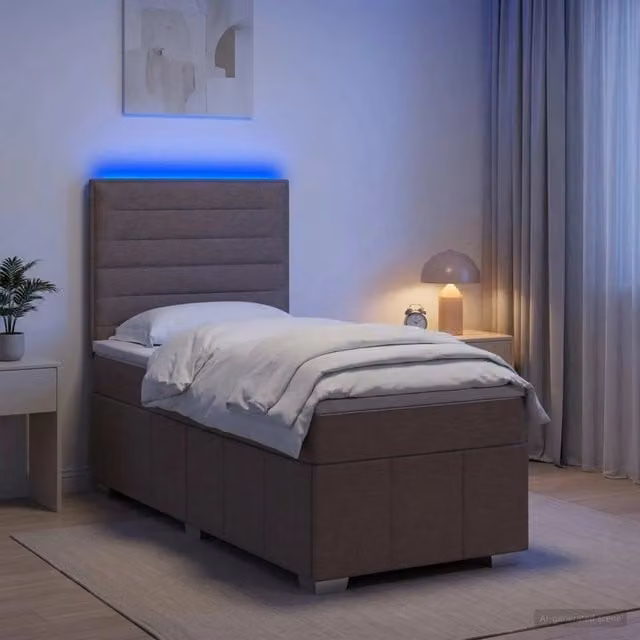 Letto Box Spring LED con Materasso Tortora 100 x 200 cm Tessuto 3455532