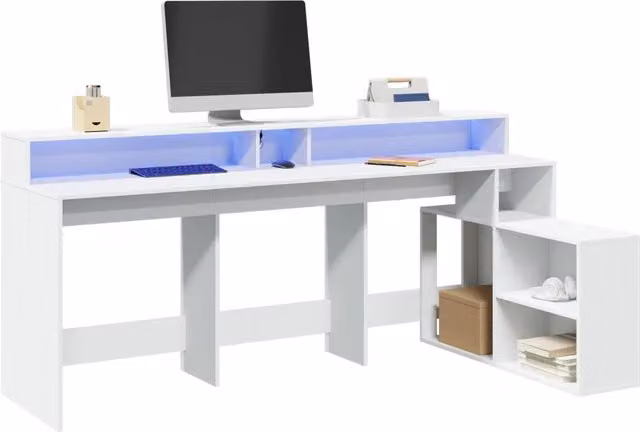 Scrivania con Luci LED Bianca 200x104x91 cm in Truciolato 3309465