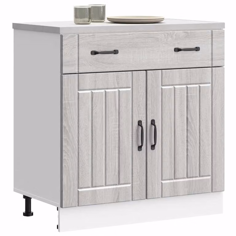 Base da cucina moderna vidaXL Lucca in legno multistrato e MDF, Grigio Sonoma, L: 81,5 cm, P: 46,0 cm, H: 80,0 cm