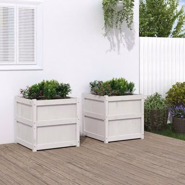 Set di 2 fioriere da giardino vidaXL in legno di pino bianco per orto ornamentale L: 60 cm, P: 60 cm, H: 60 cm – 1