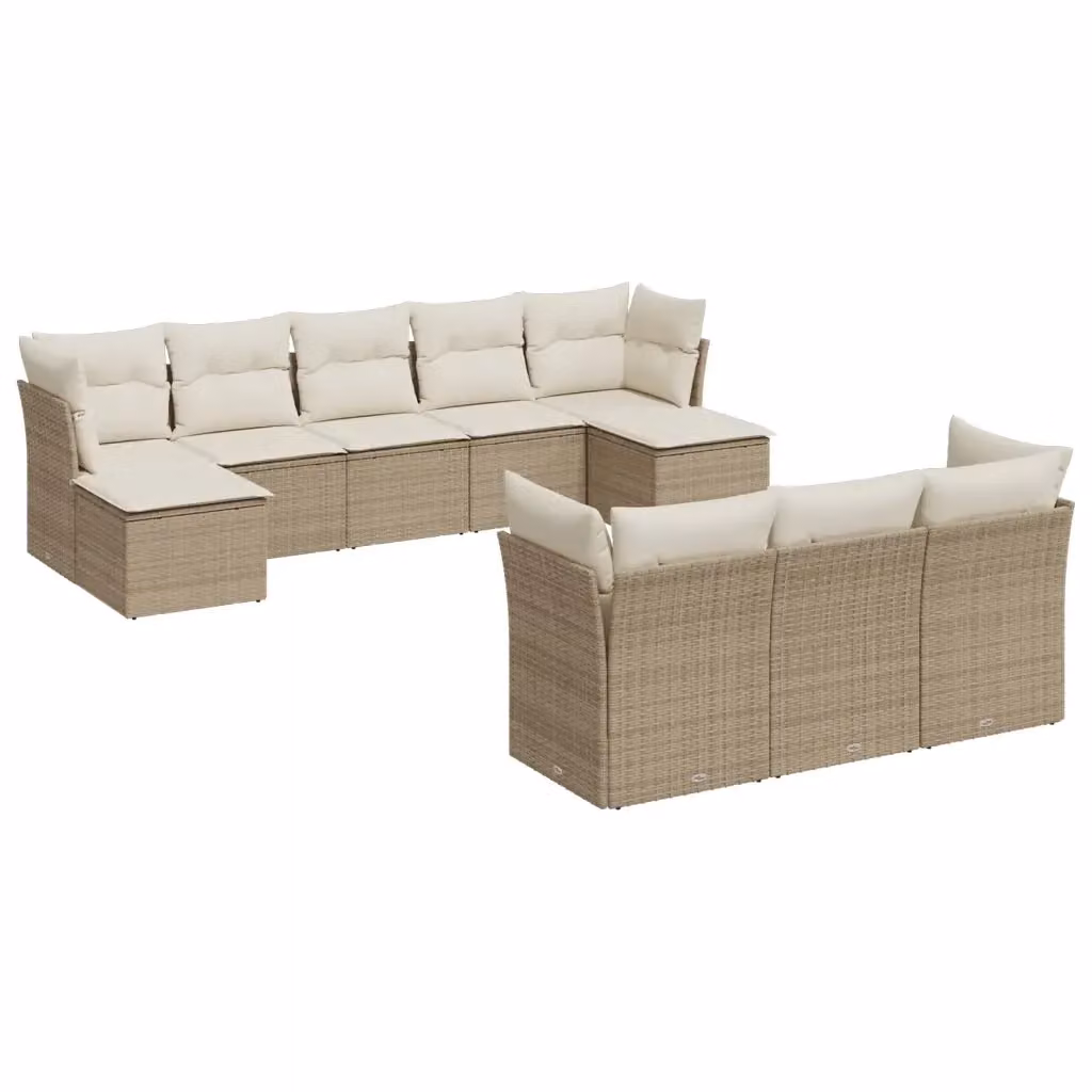 vidaXL Set Divano da Giardino 10 pz in Polyrattan con Cuscini Beige e Struttura in Metallo – 2