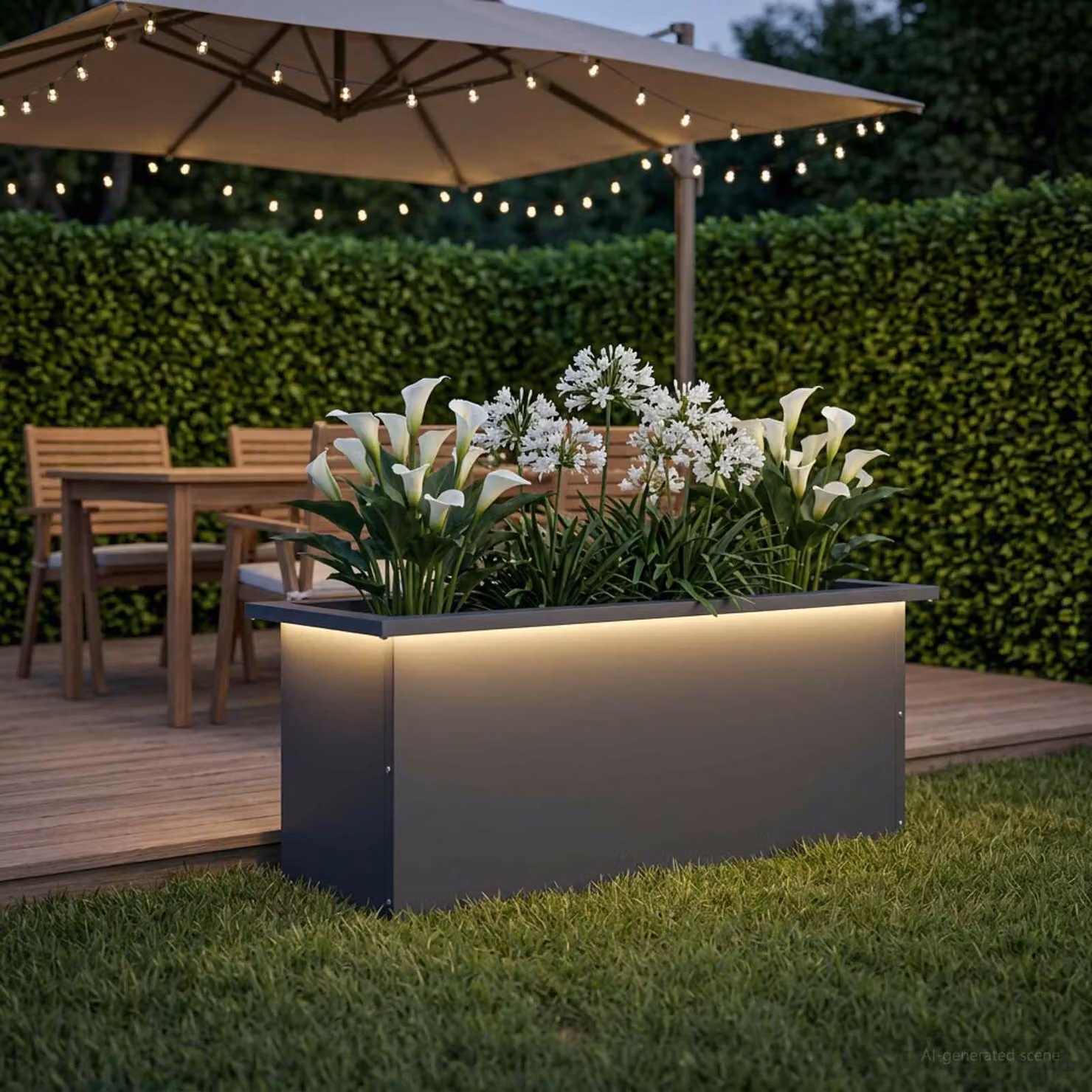 Fioriera da giardino con LED vidaXL in acciaio, colore antracite, L: 80 cm, P: 30 cm, H: 30 cm