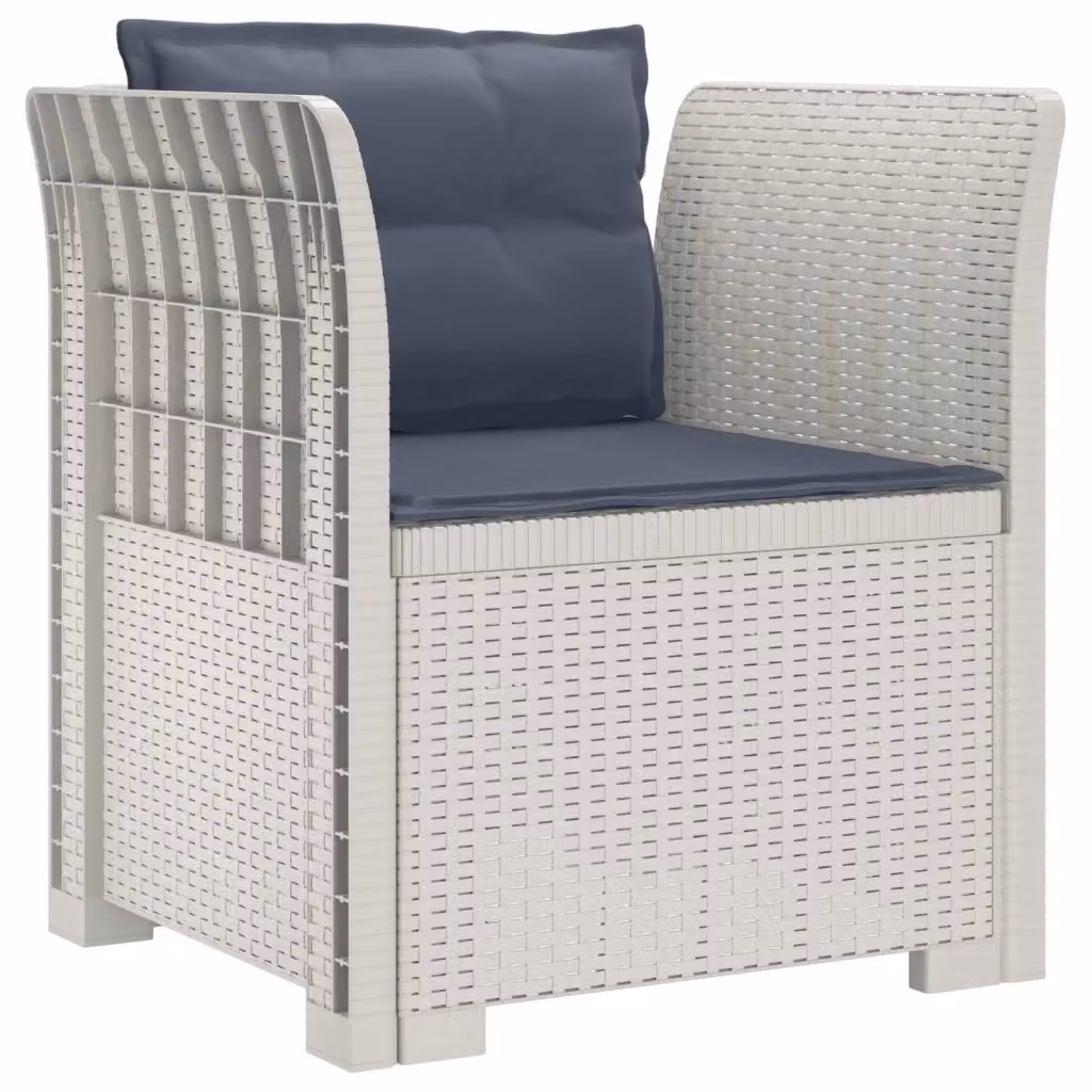 Poltrona da giardino a 1 posto con cuscini in stile rattan bianco e grigio per esterno – 2