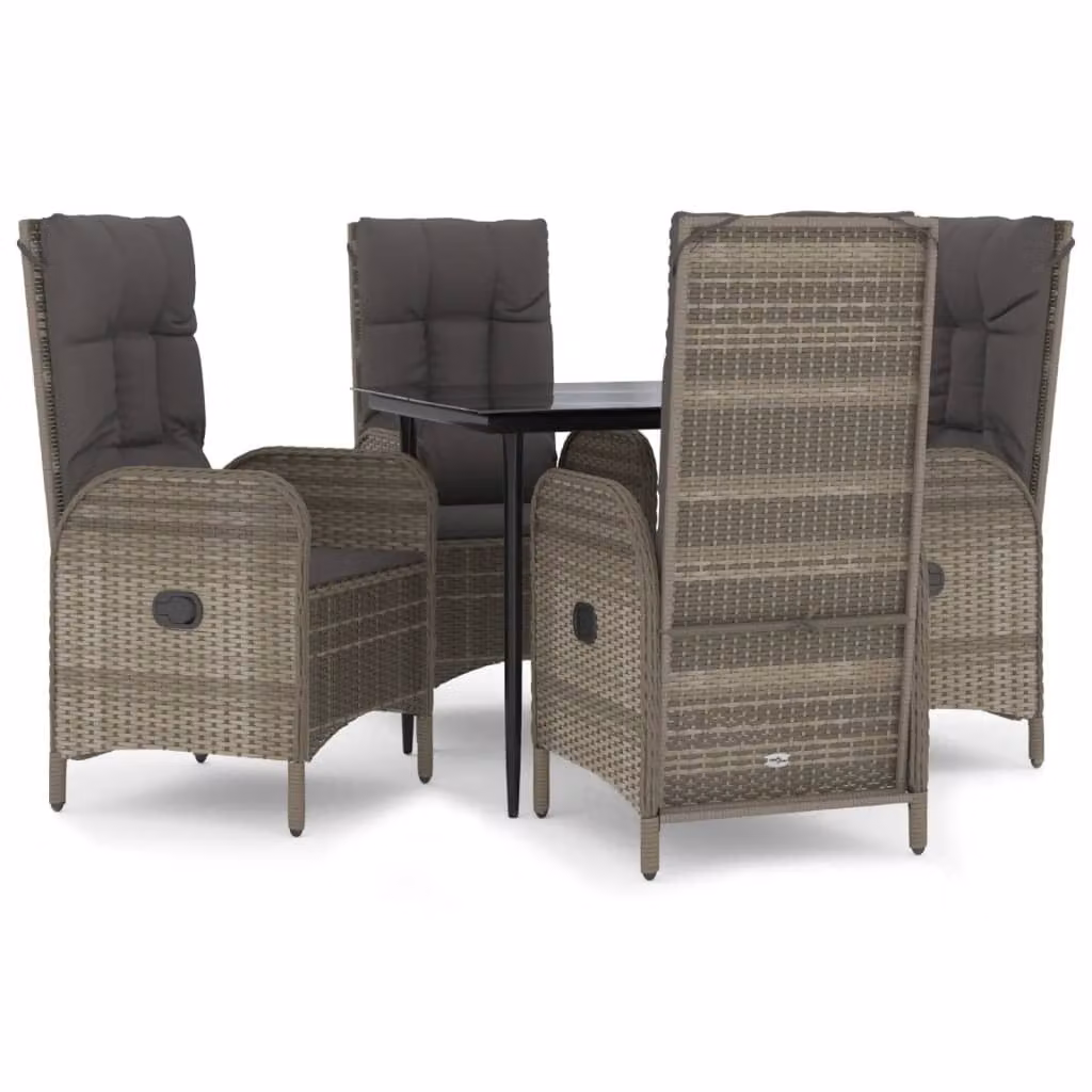 vidaXL Set da pranzo da giardino 5 pezzi con cuscini in polyrattan nero e grigio