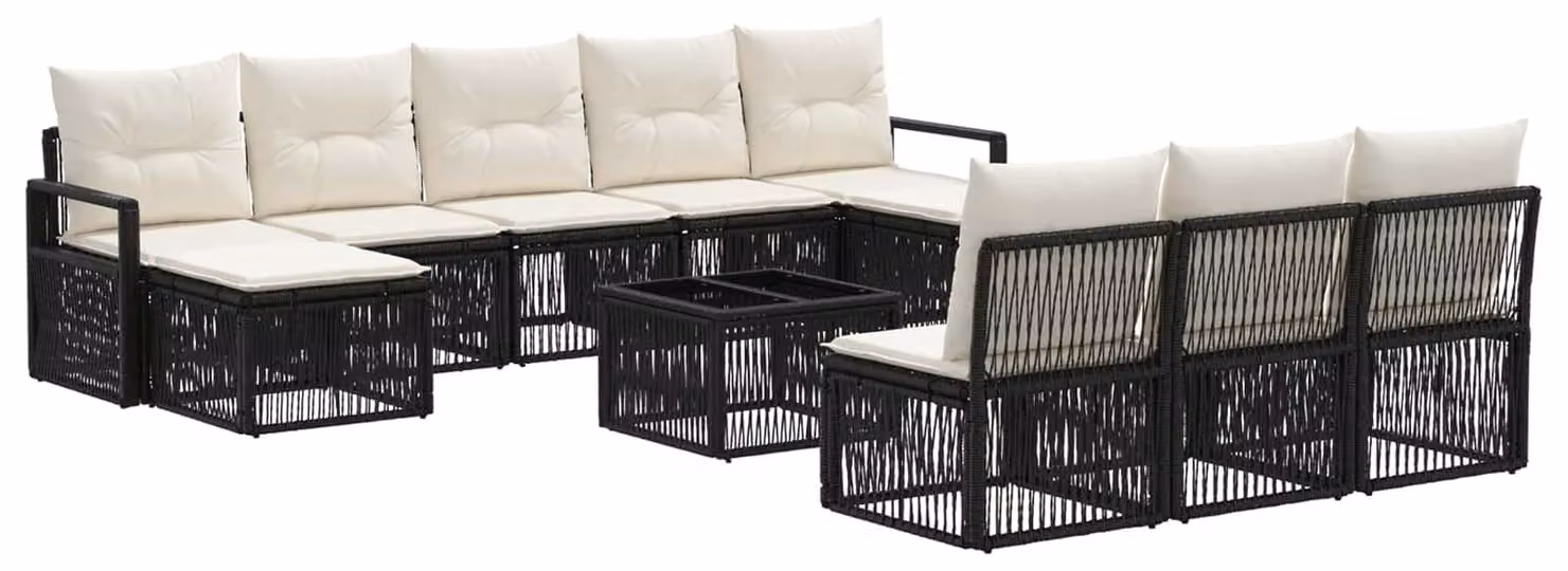 Set Divano da Giardino 11 pcs Nero polyrattan