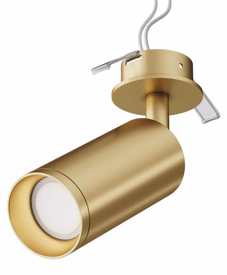 Plafoniera, alluminio, oro opaco, faretto orientabile, H 19,2 cm