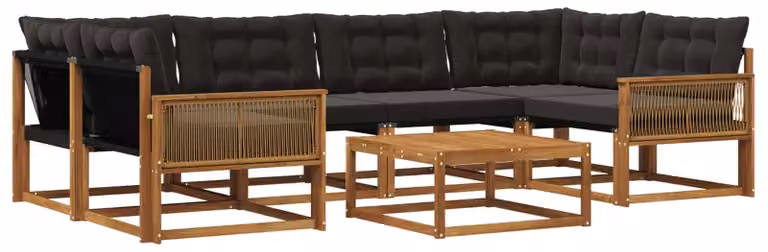 vidaXL Set da salotto da esterno, 7 pezzi, colore naturale e nero