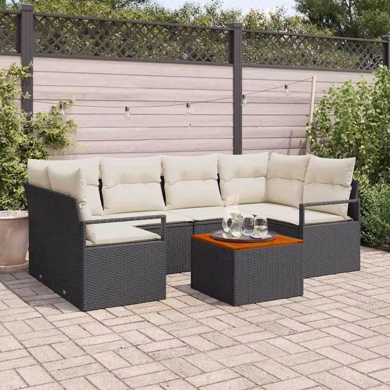 Maison Exclusive - Set Divano da Giardino con cuscino 7 pcs Nero Poly Rattan