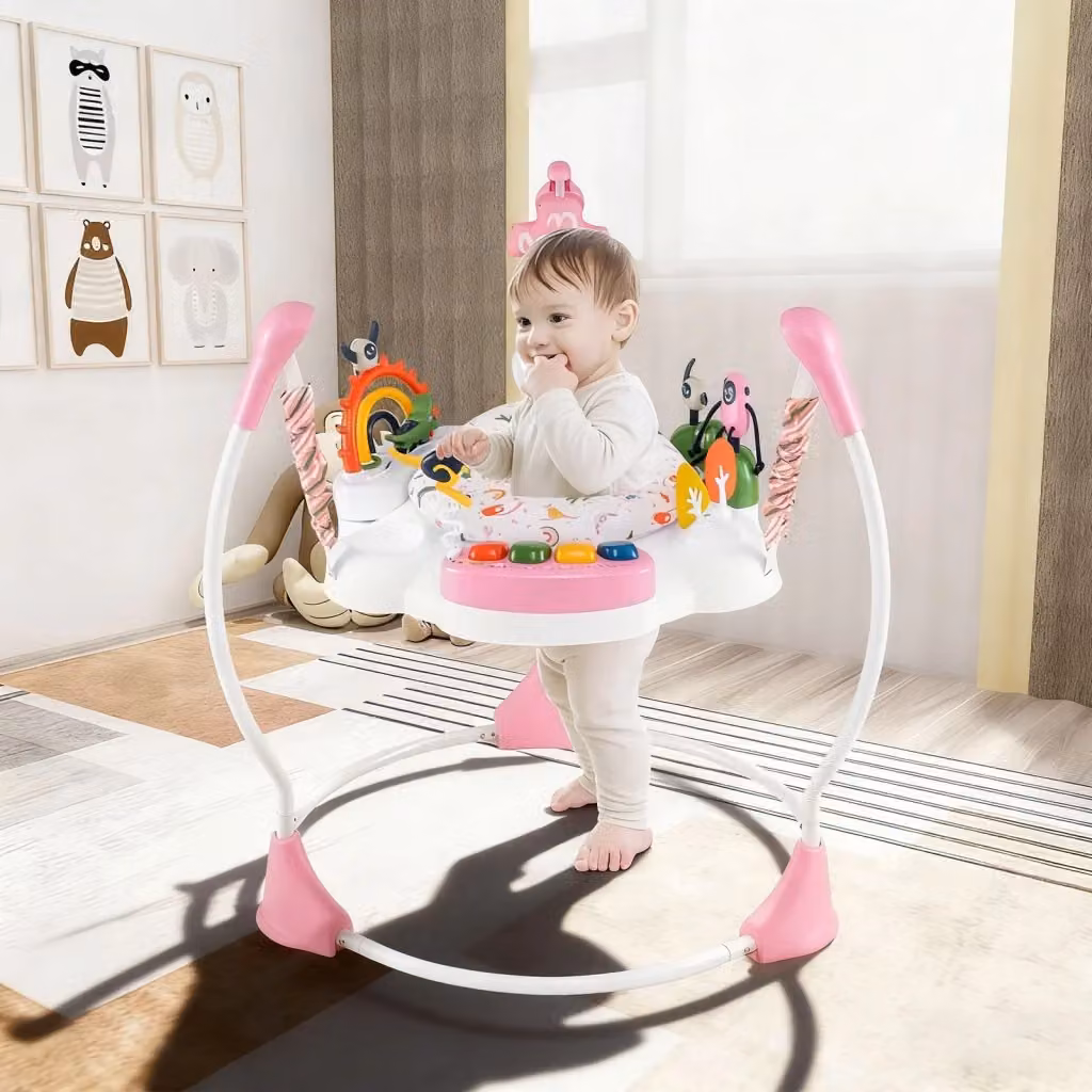Centro attività Jumperoo rosa con 6 giocattoli interattivi, luci e musica, altezza regolabile e tavolo girevole 360 per neonati da 6 mesi in su – 2