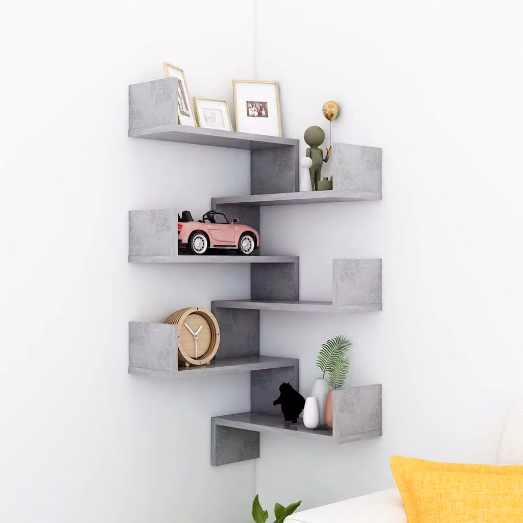 Set di 2 Scaffali Angolari da Muro vidaXL in MDF Grigio Cemento, L/P/H: 40 x 40 x 50 cm