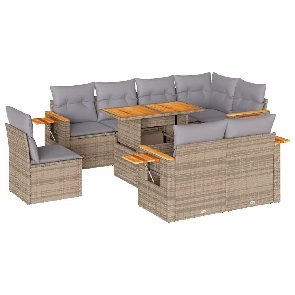 Set Divano da Giardino 9 pz vidaXL in Polyrattan e Legno di Acacia con Cuscini Beige e Grigio – 2