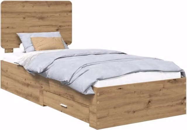 Letto singolo | Letto per adulti | Struttura del letto con testiera Rovere artigianale 90 x 200 cm