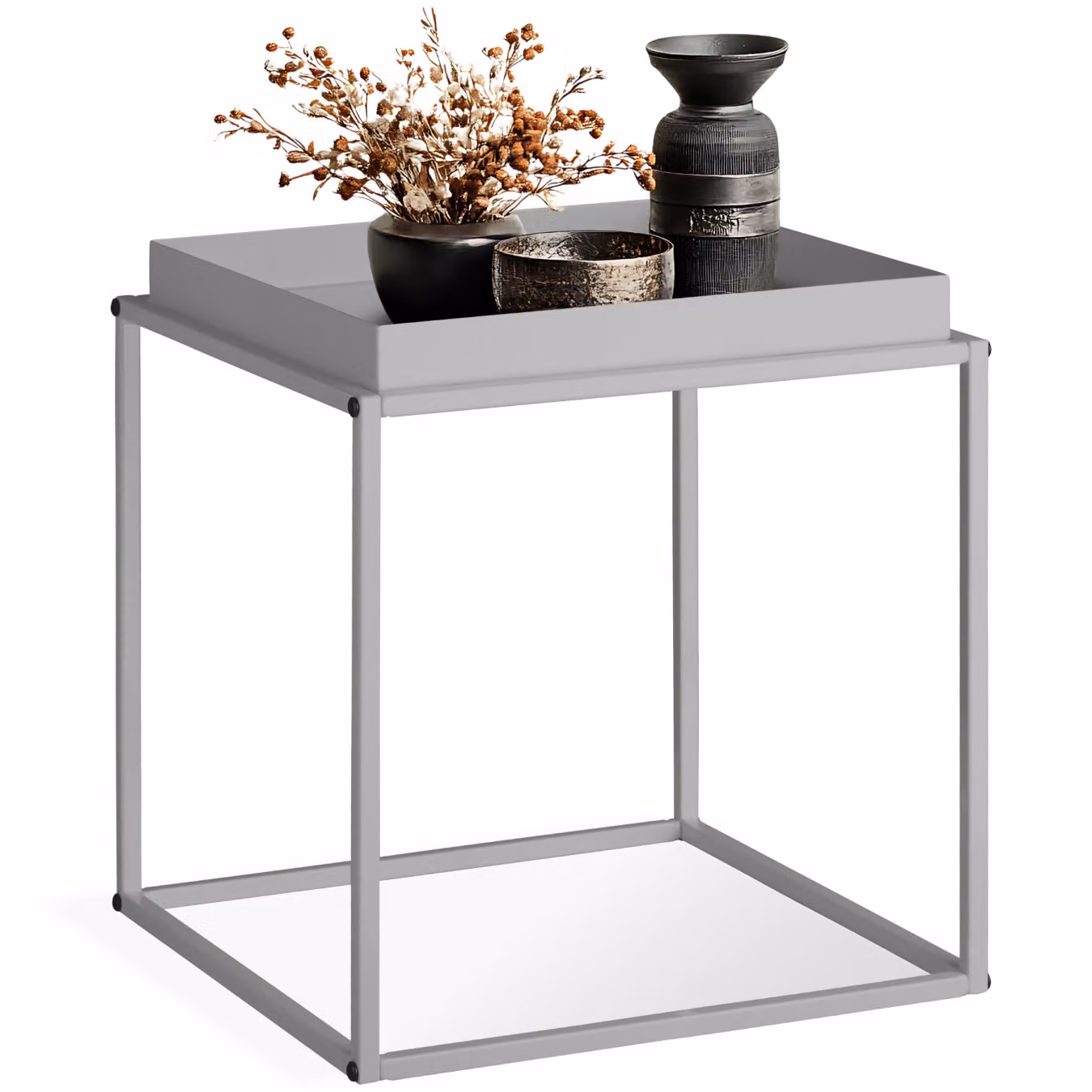 Tavolino Cambridge Tectake Grigio con Piano Quadrato in Metallo e Finitura Opaca L/P/H: 40 x 40 x 44 cm – 1