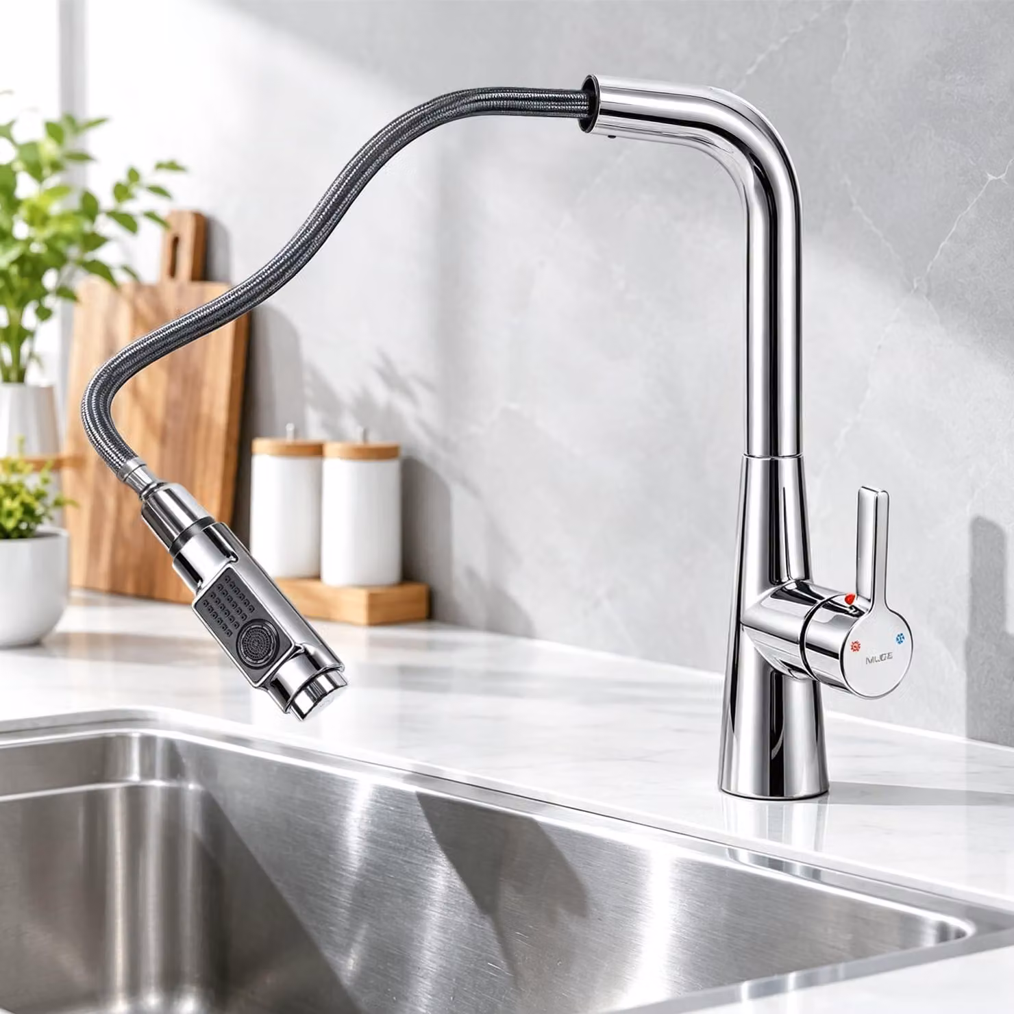 Miscelatore da cucina estraibile con doccetta, 2 getti, tubo da 80 cm