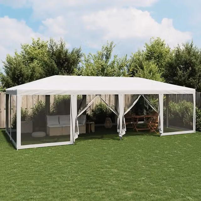 Tenda per Feste con 12 Pareti Laterali in Rete Bianco 8x4m HDPE 4010071