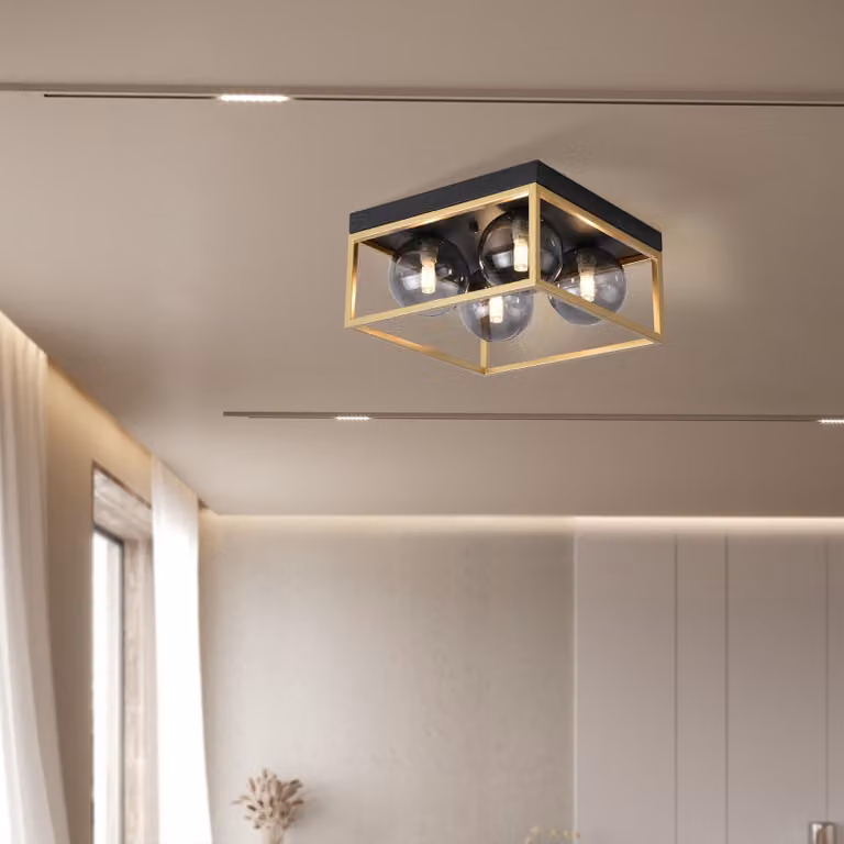 Plafoniera 'Widnes' 4 x G9 in vetro metallico nero/oro