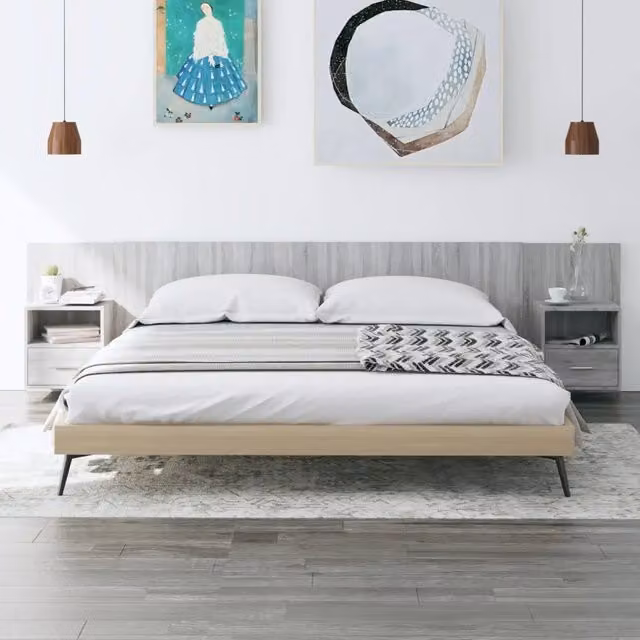 Testiera Letto con Comodini-Testiera con Contenitore in Legno Multistrato Grigio Sonoma 946244