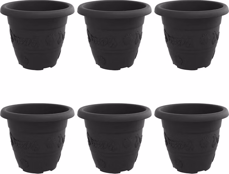 Vaso Rotondo per Fiori 6 pcs Nero Ø 22 x 18 cm Plastica