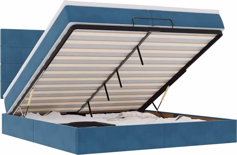 Pouf Letto con Materassi e LED Blu Scuro 200x200cm Velluto