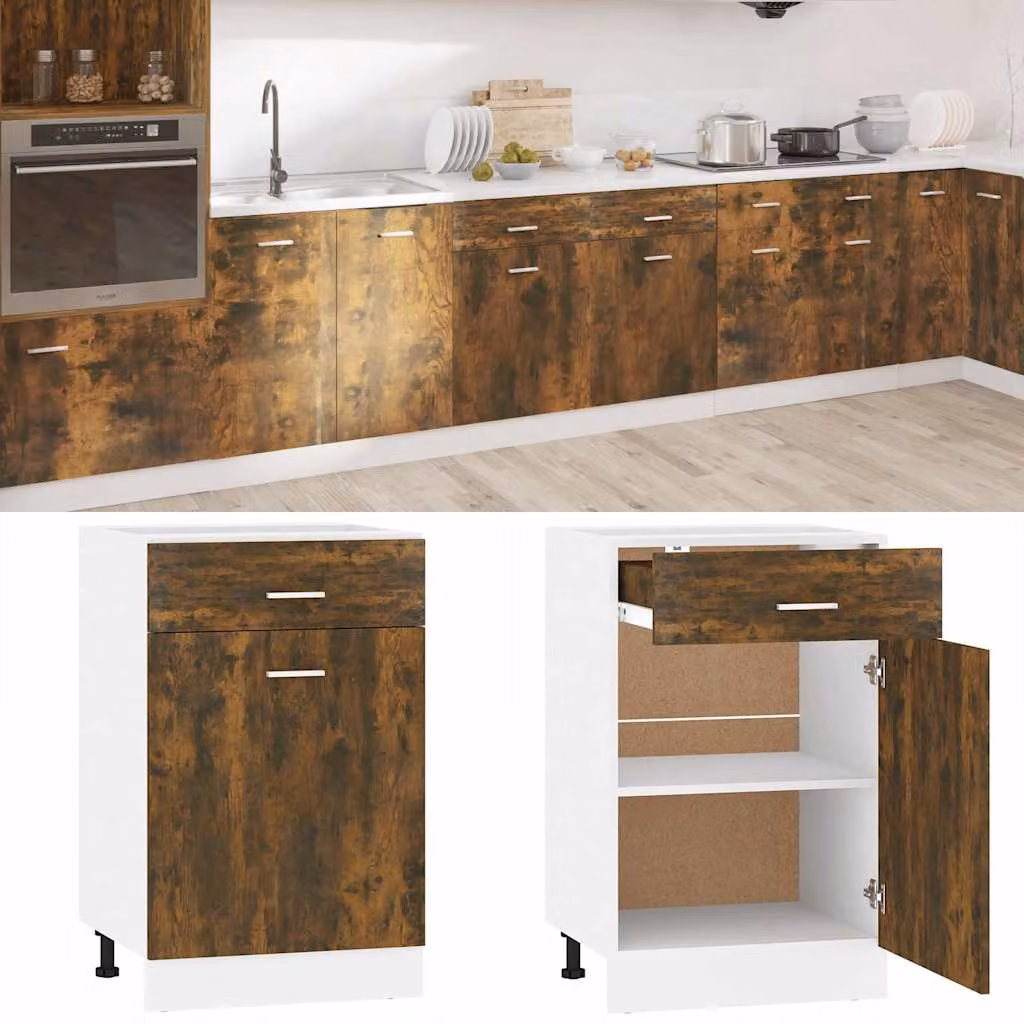 Mobile con Cassetto Lyon vidaXL in Rovere Fumo, L 50 cm x P 46 cm x H 81,5 cm