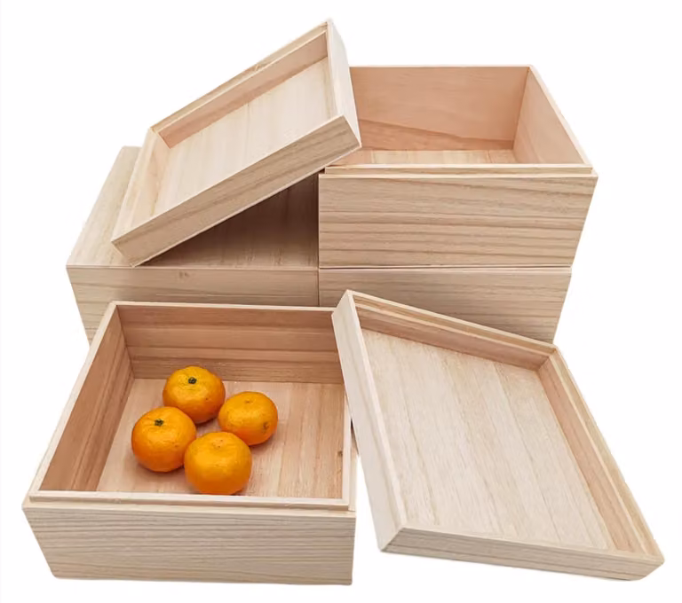 Solidchoice - Set di 4 scatole di legno non verniciate con coperchio, ideali per l'organizzazione creativa