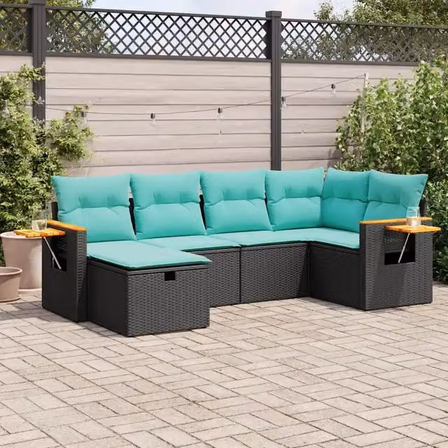 Set Divano da Giardino a L vidaXL in Polyrattan con Cuscini, 6 Pezzi, Nero