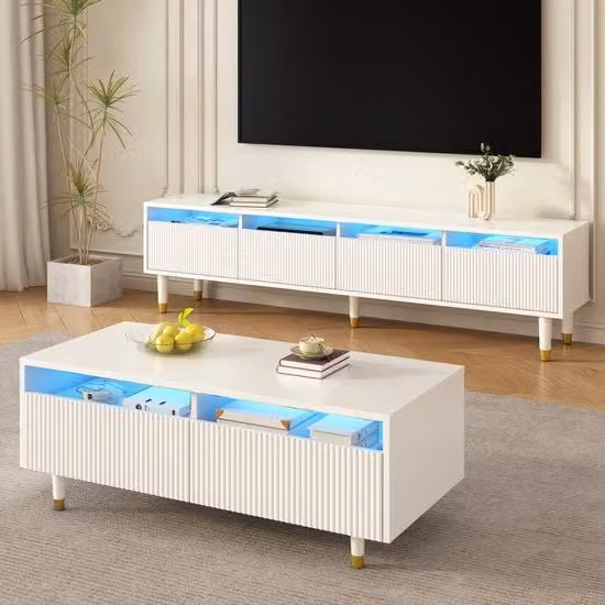 TV a LED - Bianco - Oro - Illuminazione a LED - Quattro ante