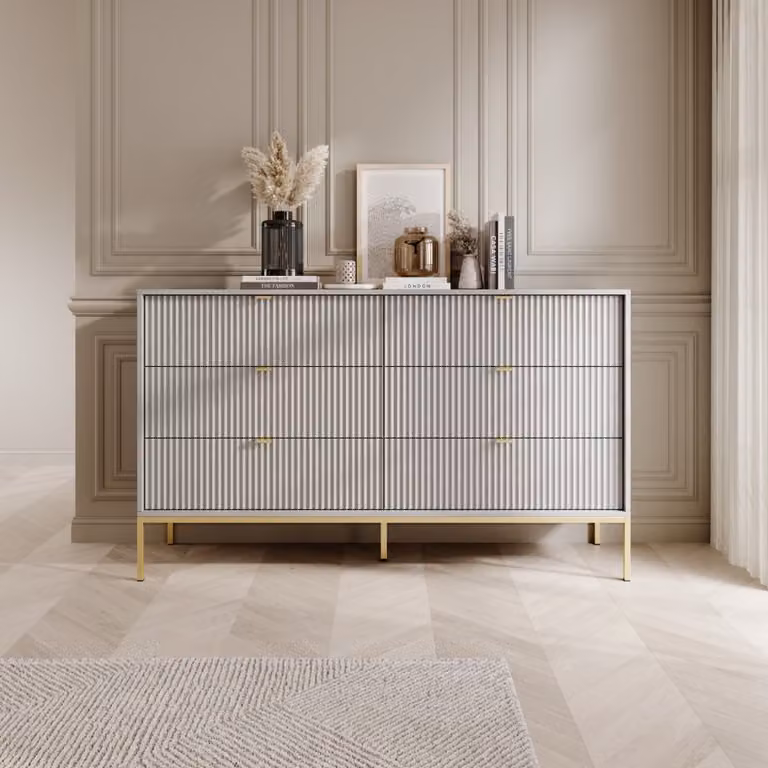 Cassettiera larga con cassetti MISHEEL - grigio / oro