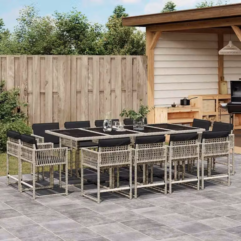 Set da pranzo da giardino vidaXL in polyrattan con cuscini e piano in vetro, 13 pezzi, grigio antracite